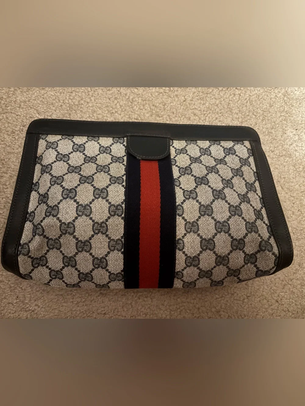 Gucci GG Canvas Clutch with Red & Navy Web